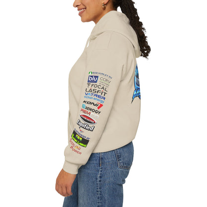 RV Megawatt Hoodie — Retro Camper Graphic Pullover with Sponsor Sleeve Logos