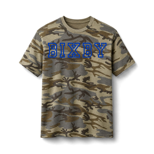 Bixby Spartans Camo With "BIXBY" Varsity Script Tee