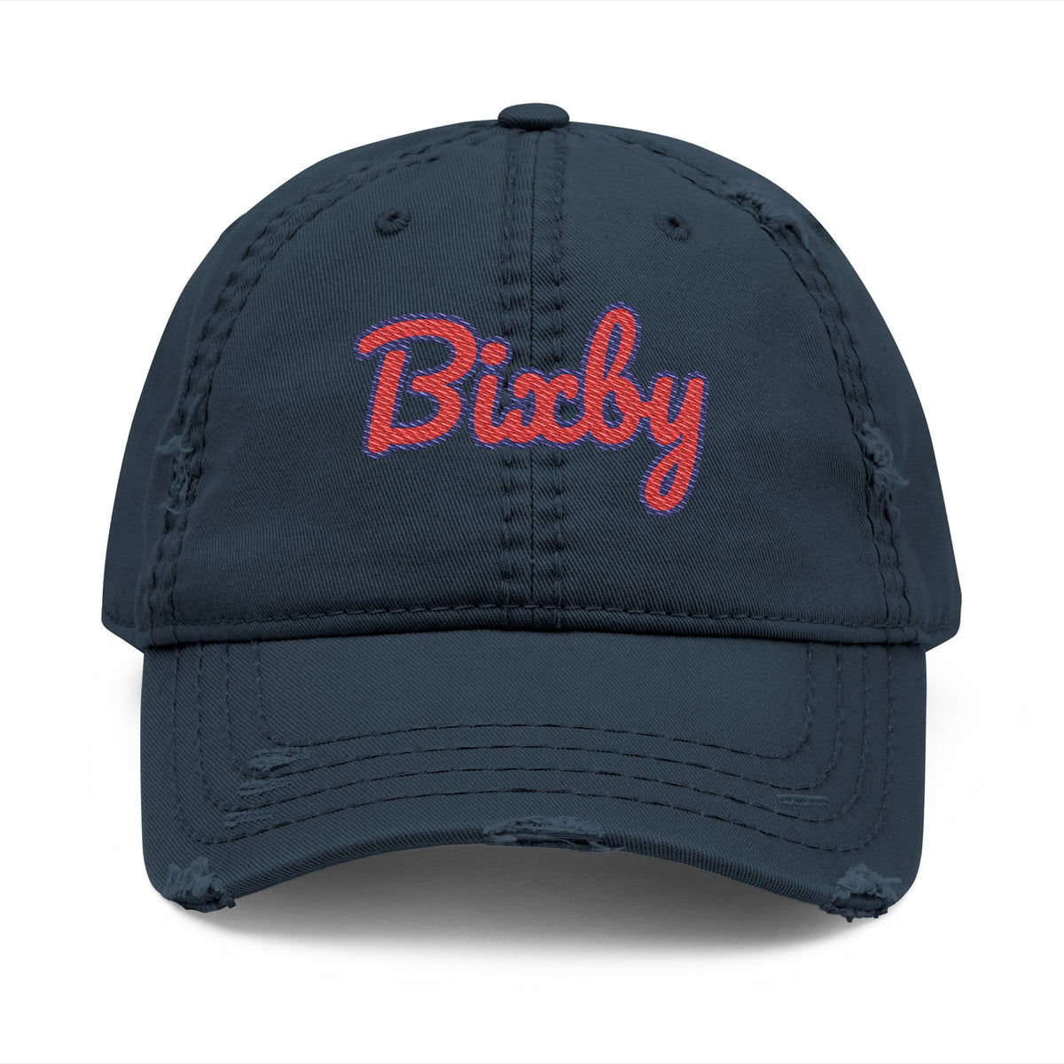 Bixby Spartans Distressed Dad Hat, Embroidered Red Script Bixby