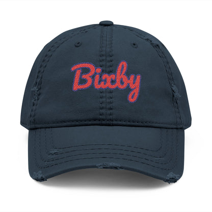 Bixby Spartans Distressed Dad Hat, Embroidered Red Script Bixby