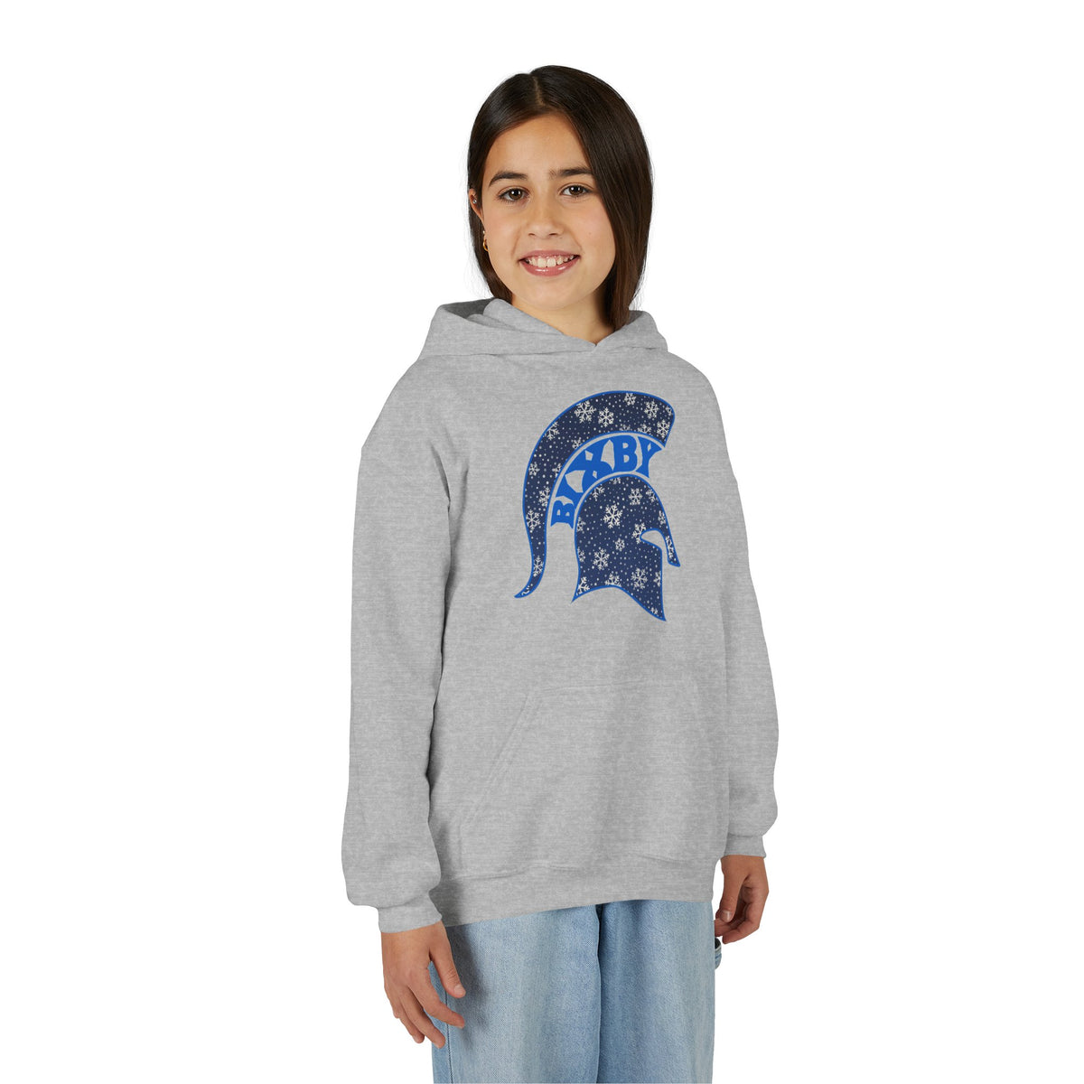 Bixby Spartans Snowflake Helmet Youth Hoodie, Kids Winter
