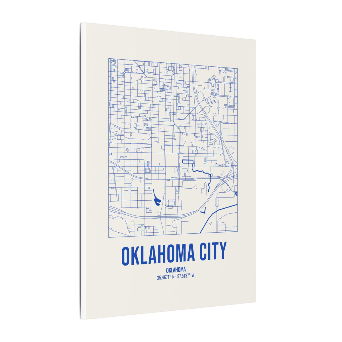 Oklahoma City Street Map Canvas, Royal Blue on Cream