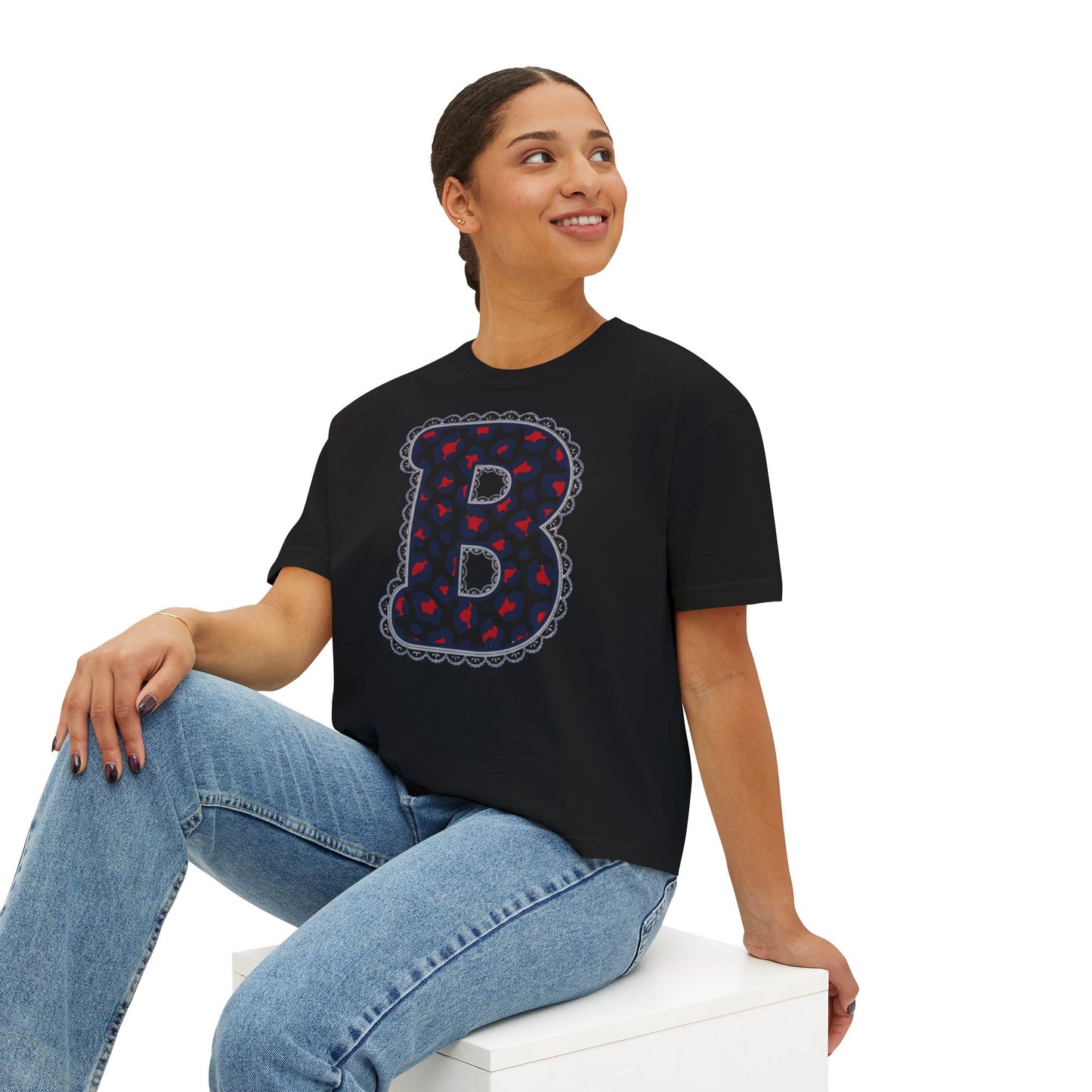 Leopard Print Initial 'B' Women's Boxy Comfort Colors Tee