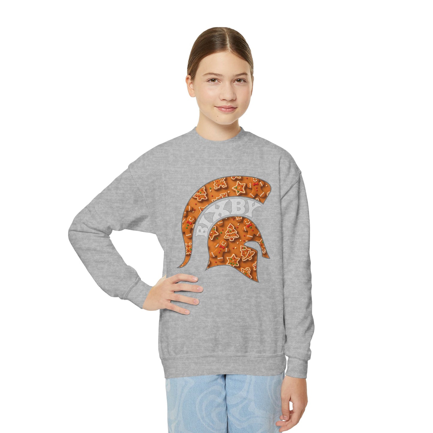 Bixby Spartan Gingerbread Helmet Youth Gildan Sweatshirt