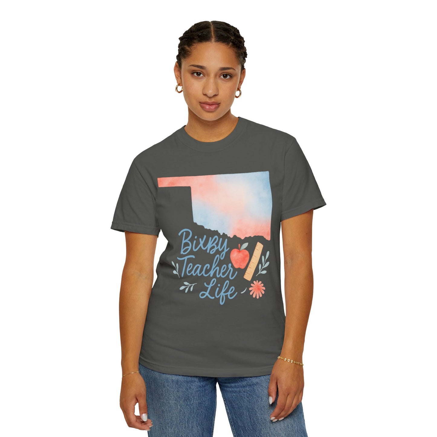 Teacher Life Bixby OK Watercolor Comfort Colors Tee