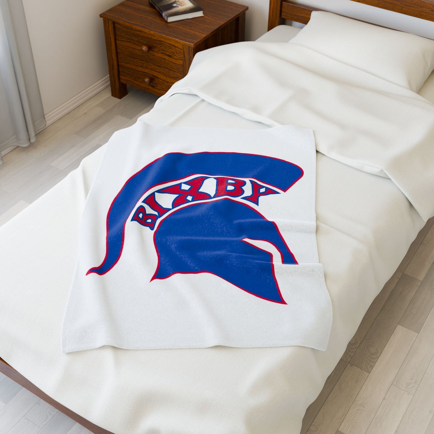 Spartan Blue Logo Velveteen Plush Blanket