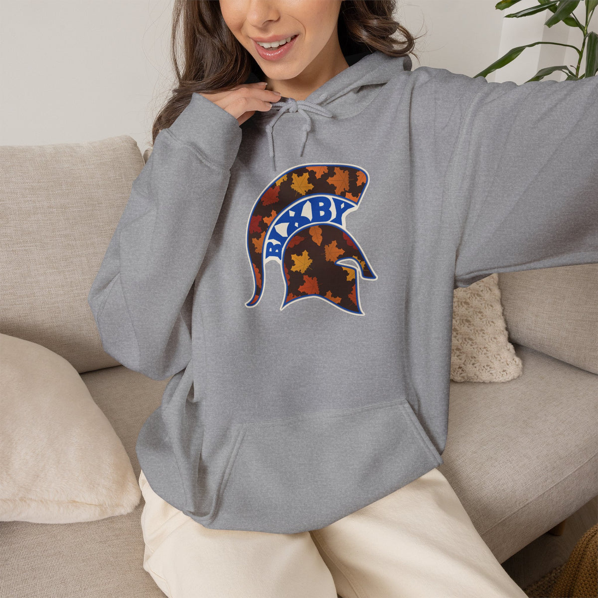 Bixby Spartans Fall Leaves Helmet Hoodie – Autumn Game Day Hooded Sweatshirt