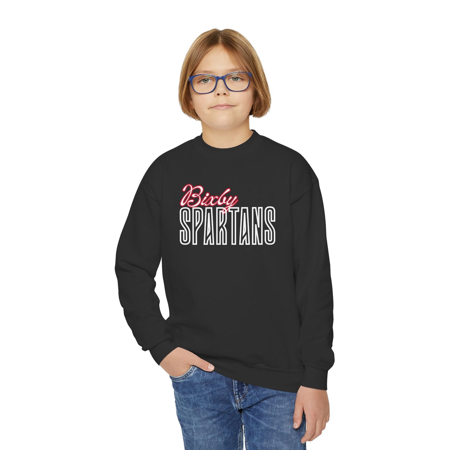 Bixby Spartans Cursive Youth Gildan Sweatshirt