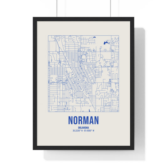 Norman Street Map Framed Print, Royal Blue on Cream