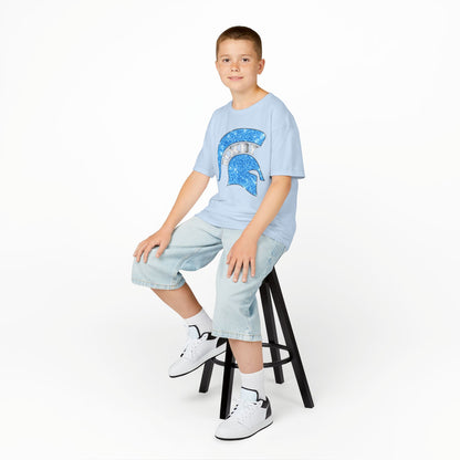 Bixby Spartan Blue Helmet Bling Youth Gildan Tee