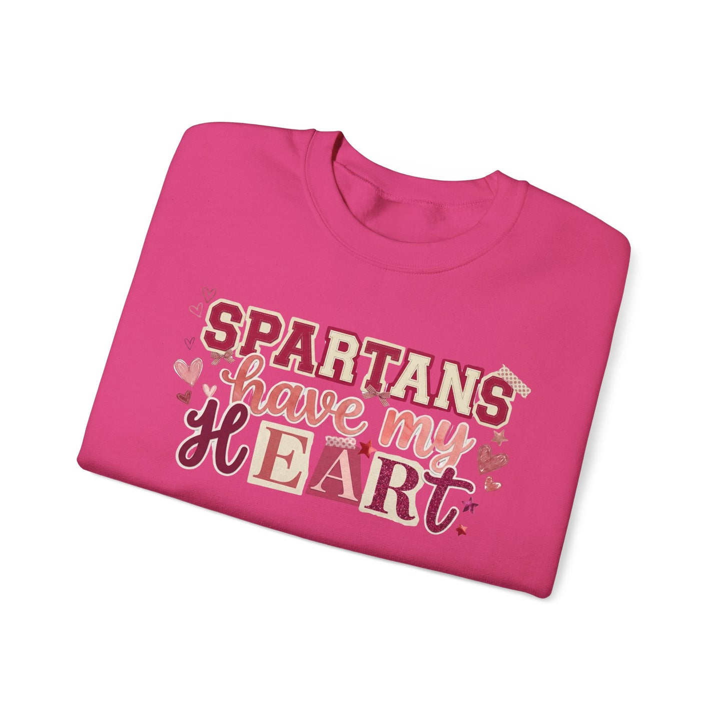 Spartans Have My Heart Collage Print Gildan Sweatshirt