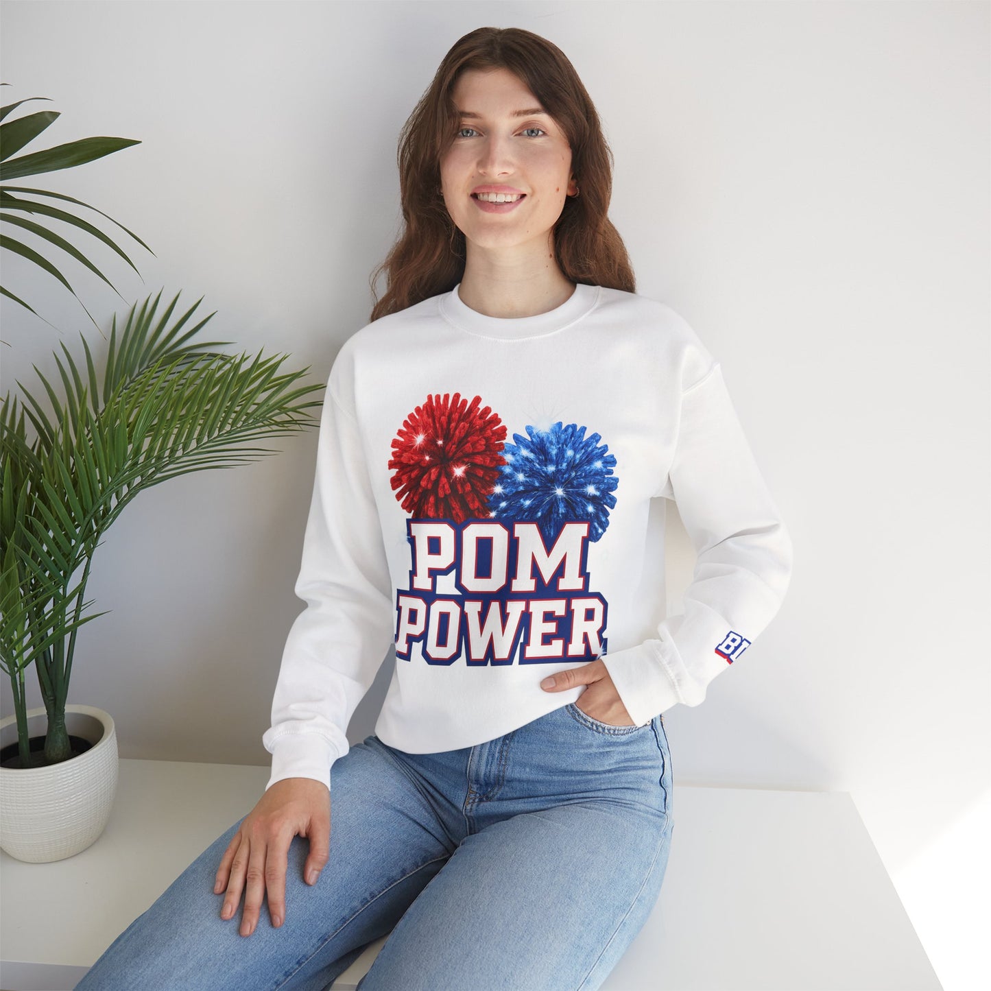 Pom Power With Sleeve Print Gildan Sweatshirt