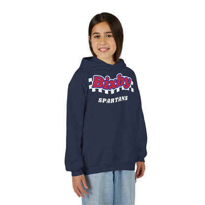 Bixby Spartans Retro Script Checkered Youth Hoodie – Kids Game Day Hoodie