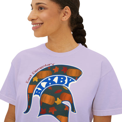 Bixby Spartans East Elementary Pumpkin Patch Helmet Women's Boxy Tee – Fall Mom Shirt