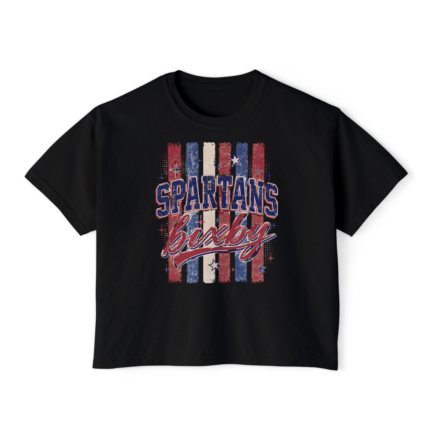Spartans Lucky Women's Boxy Tee Vintage Red & Blue Patriot Stripes