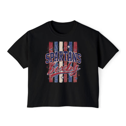 Spartans Lucky Women's Boxy Tee Vintage Red & Blue Patriot Stripes