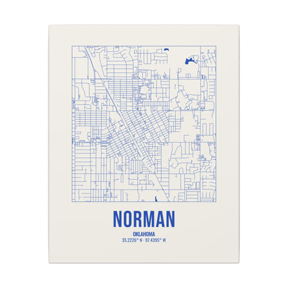 Norman Street Map Canvas, Royal Blue on Cream