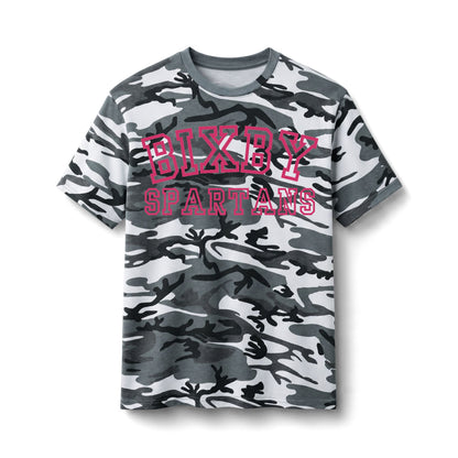 Bixby Spartans Camo - Pink Lettering Cotton Tee
