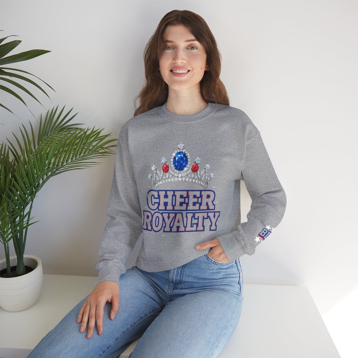 Cheer Royalty With Sleeve Print Gildan Sweatshirt