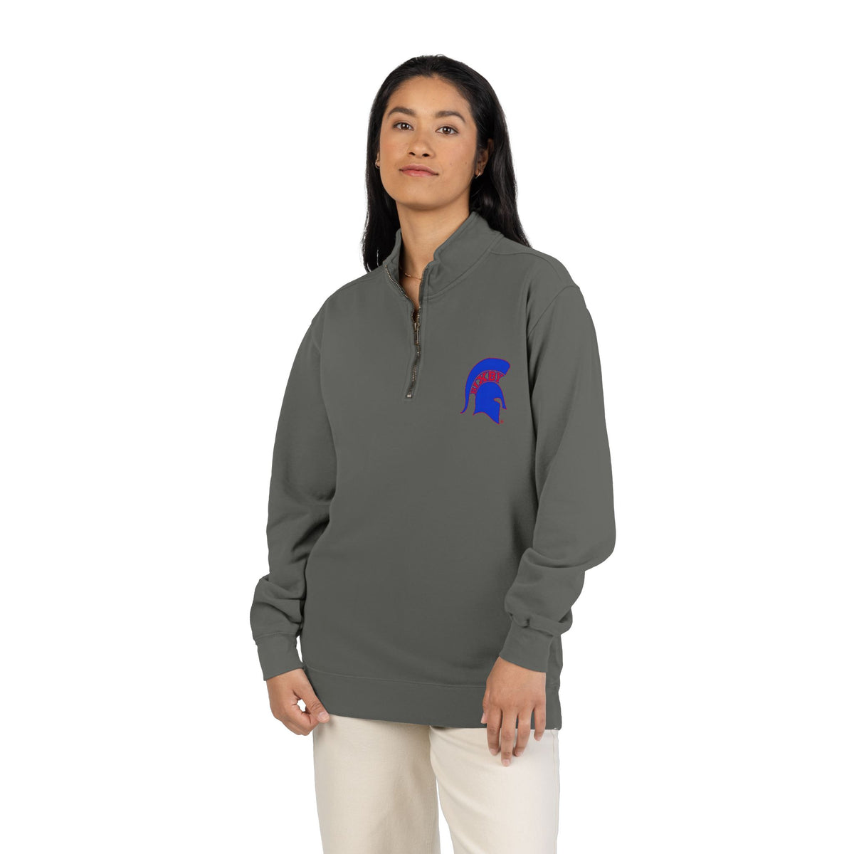 Bixby Spartans Blue Helmet Quarter-Zip Pullover Comfort Colors Tee
