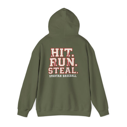 Run. Hit. Steal. Spartan Baseball Gildan Hoodie