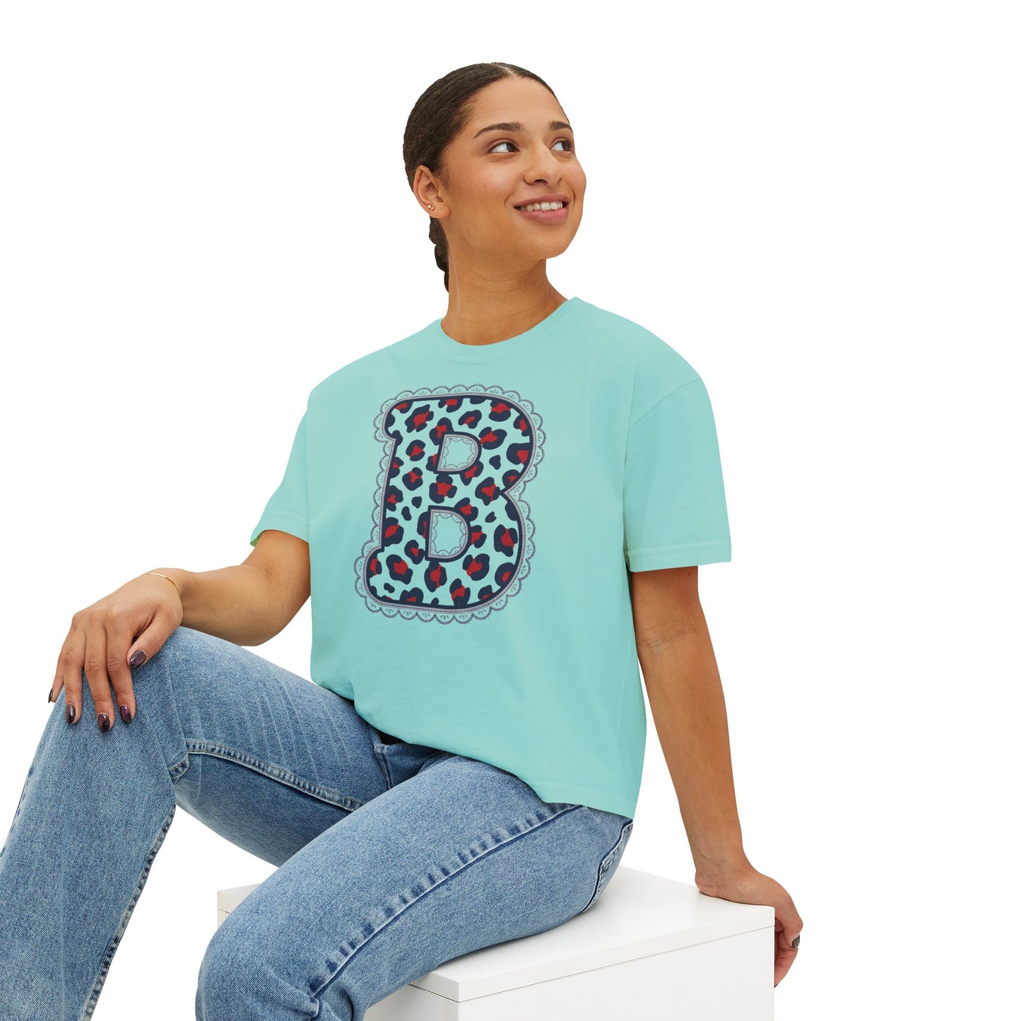 Leopard Print Initial 'B' Women's Boxy Comfort Colors Tee