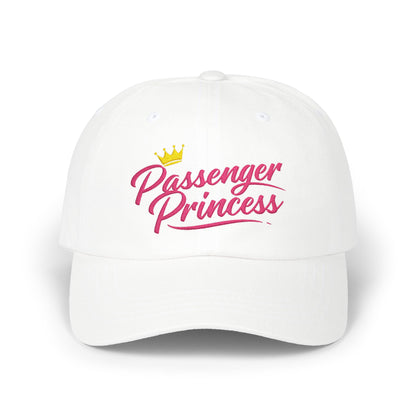 Passenger Princess Dad Cap – Embroidered White Baseball Hat with Pink Script and Crown