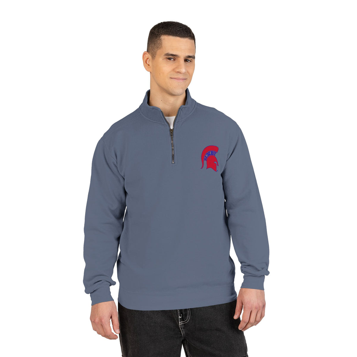 Bixby Spartans Red Helmet Quarter-Zip Pullover Comfort Colors Tee