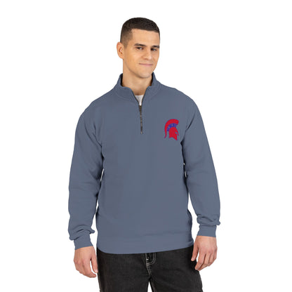Bixby Spartans Red Helmet Quarter-Zip Pullover Comfort Colors Tee