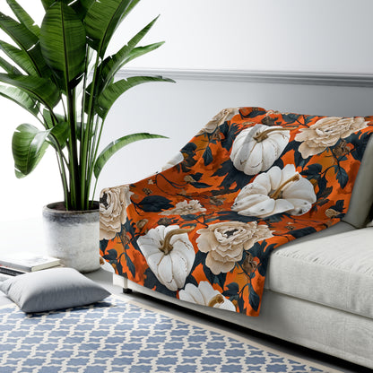 Pumpkin Floral Blast Sherpa Comfy Blanket
