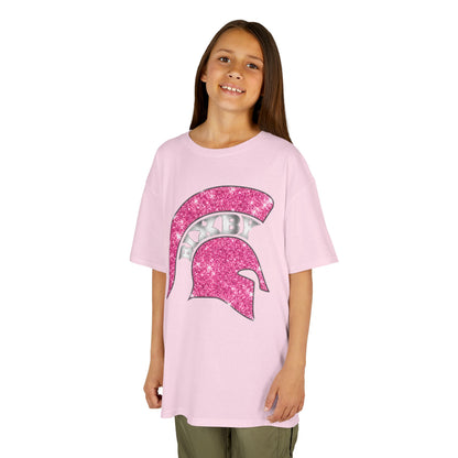 Bixby Spartan Pink Helmet Bling Youth Gildan Tee