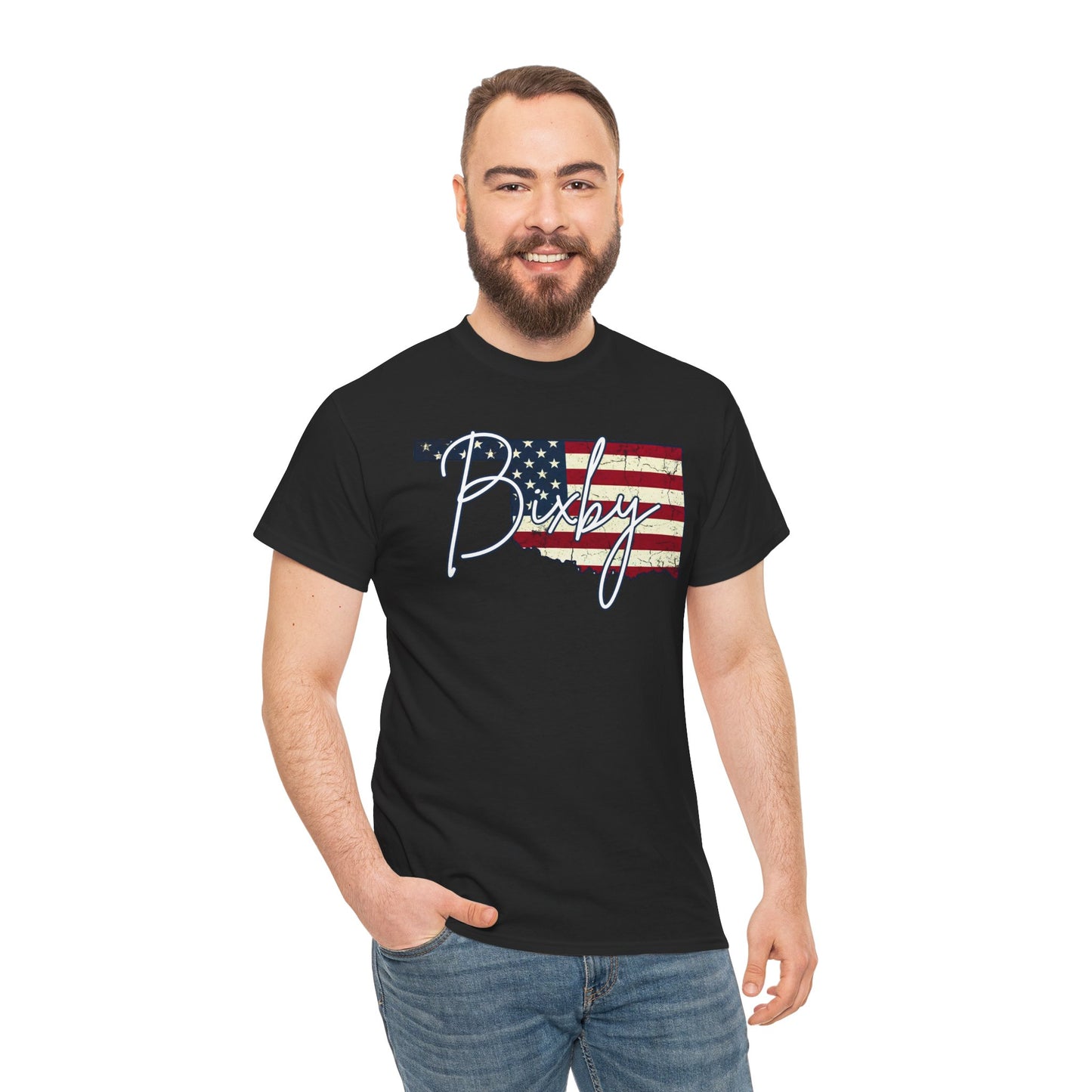 Oklahoma Flag Bixby Script Gildan Tee