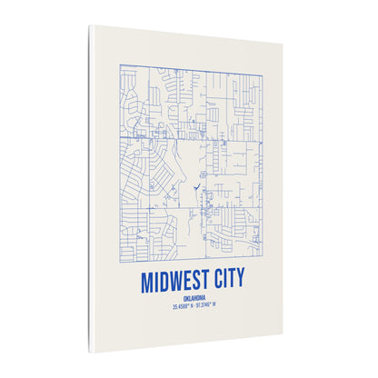 Midwest City Street Map Canvas, Royal Blue on Cream