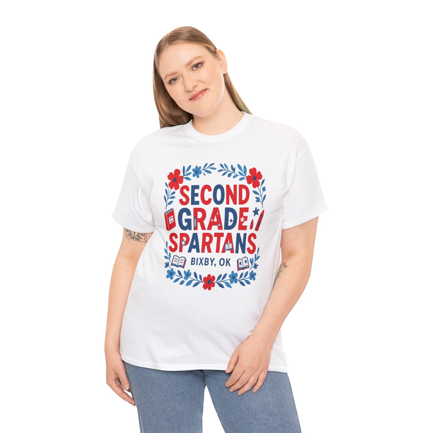 Floral Second Grade Spartan Gildan Tee