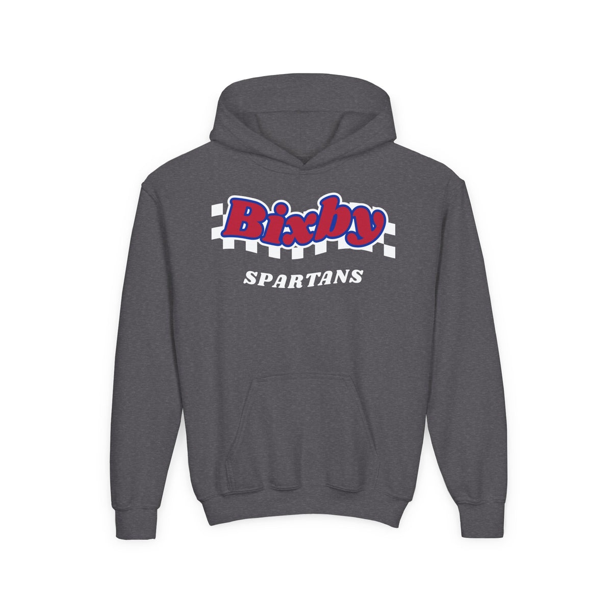 Bixby Spartans Retro Script Checkered Youth Hoodie – Kids Game Day Hoodie