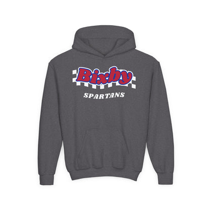 Bixby Spartans Retro Script Checkered Youth Hoodie – Kids Game Day Hoodie