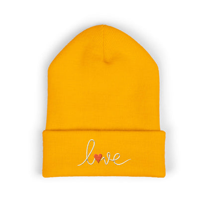 Love Embroidered Cuffed Beanie Cozy Casual Knit
