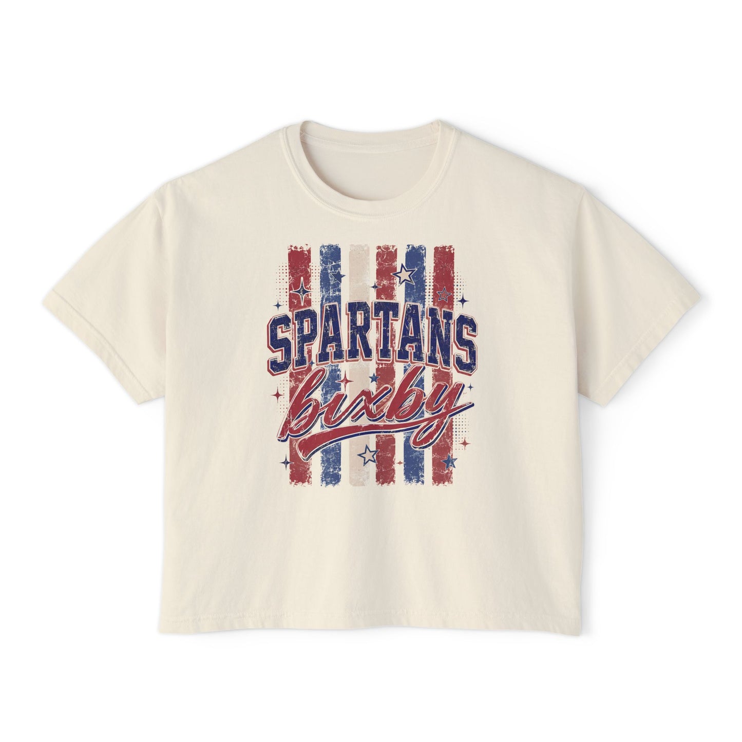 Spartans Lucky Women's Boxy Tee Vintage Red & Blue Patriot Stripes