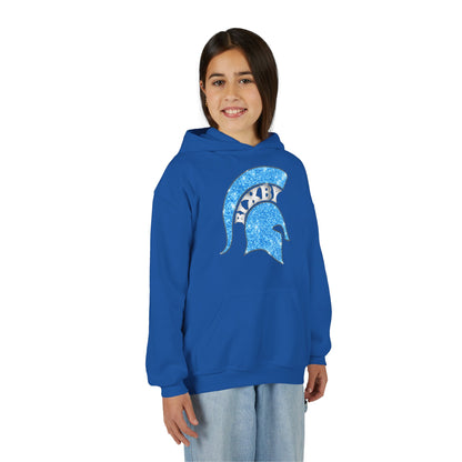 Bixby Spartan Blue Helmet Bling Youth Gildan Hoodie