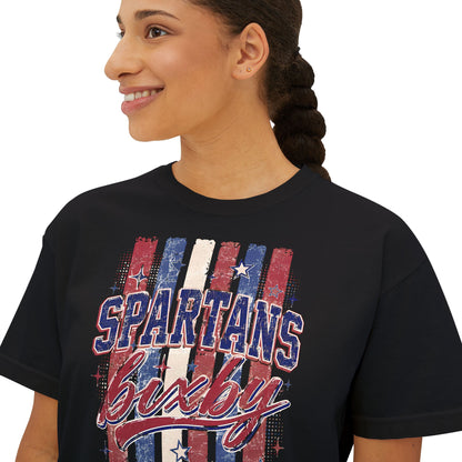 Spartans Lucky Women's Boxy Tee Vintage Red & Blue Patriot Stripes