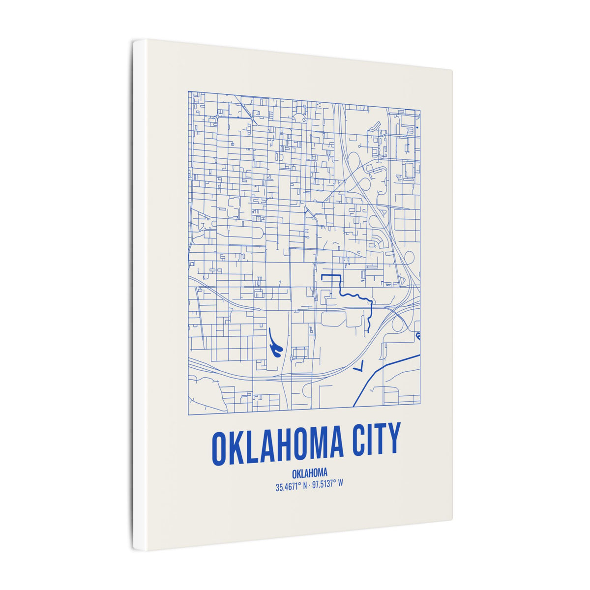 Oklahoma City Street Map Canvas, Royal Blue on Cream