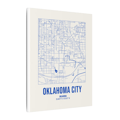 Oklahoma City Street Map Canvas, Royal Blue on Cream