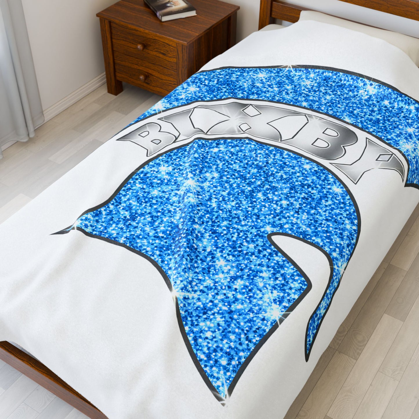 Spartan Blue Bling Logo Velveteen Plush Blanket