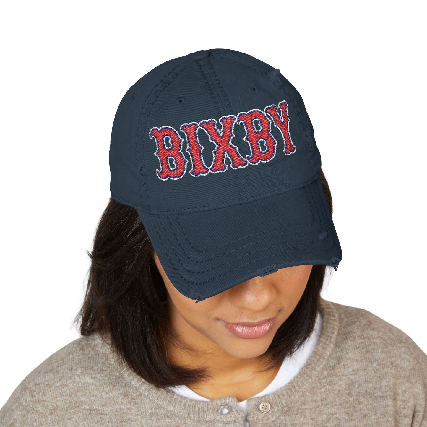 Distressed Embroidered 'BIXBY' Vintage Baseball Cap