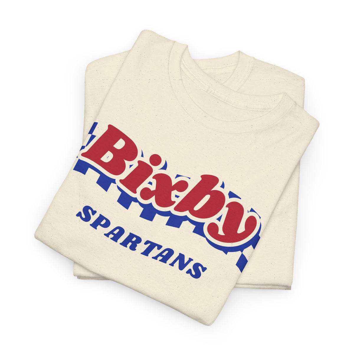 Bixby Spartans Retro Blue Checkered Script Tee – Vintage Game Day Shirt