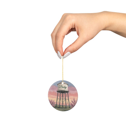 Bixby Oklahoma Prairie Water Tower Ornament, hanging on tree