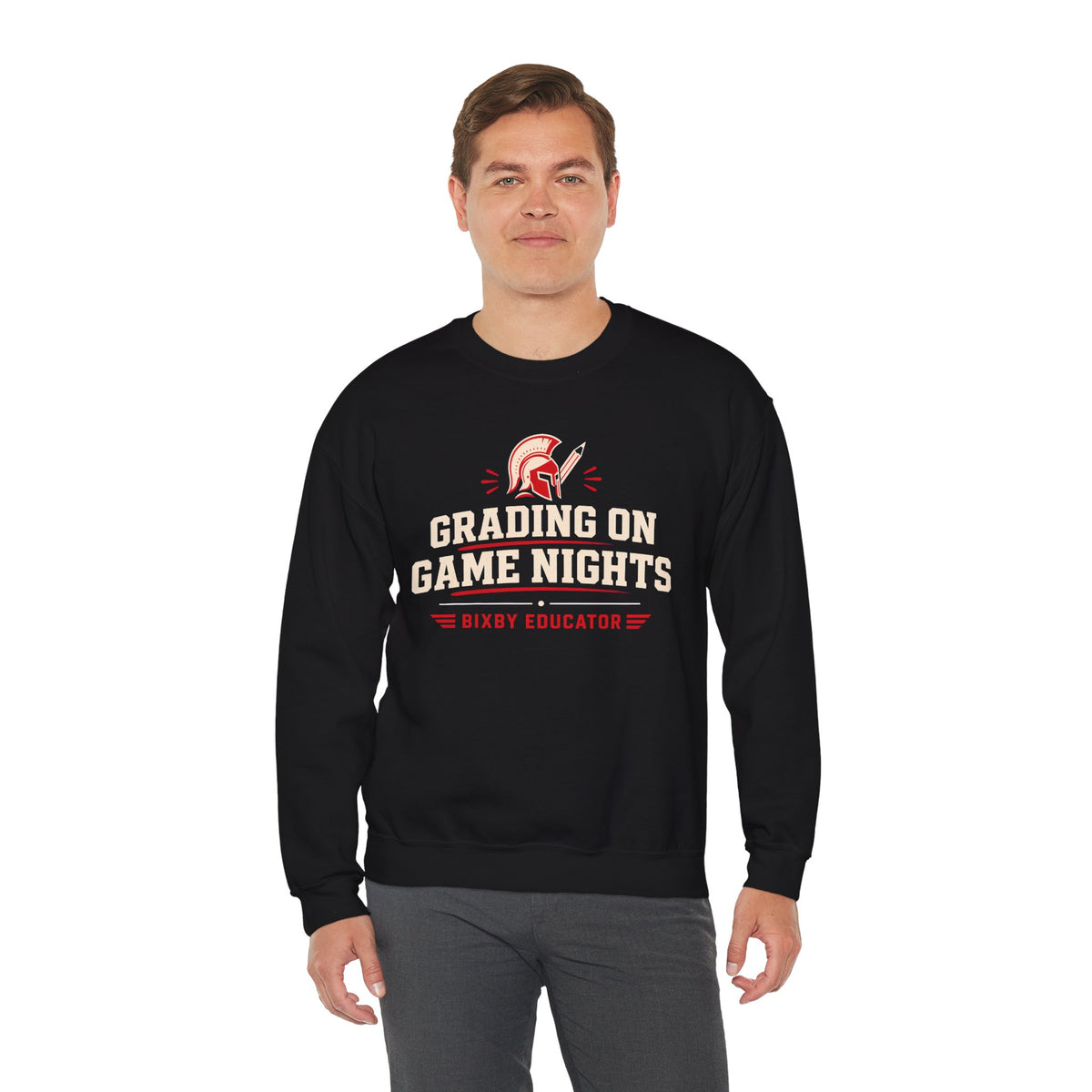 Bixby Spartans Grading On Game Nights - Funny Teacher Game Night Gift Sweatshirt