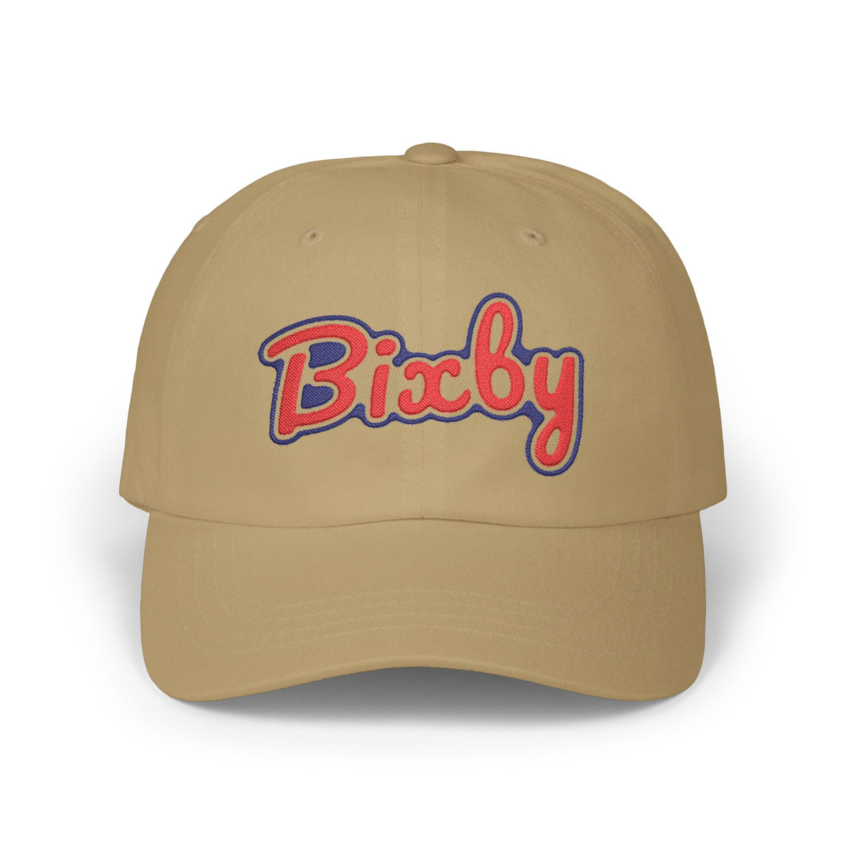 Embroidered "Bixby" Classic Dad Cap — White Retro Script Baseball Hat