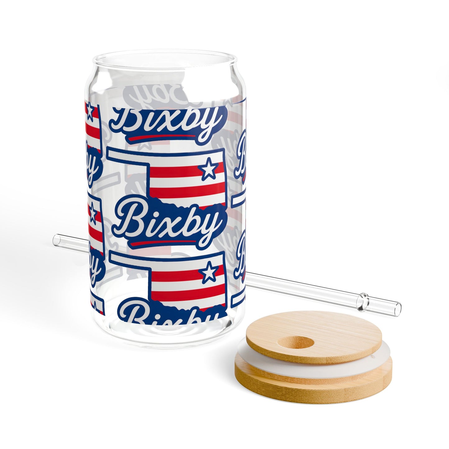 Patriotic Bixby OK Watercolor 16 Ounce Sipper Glass