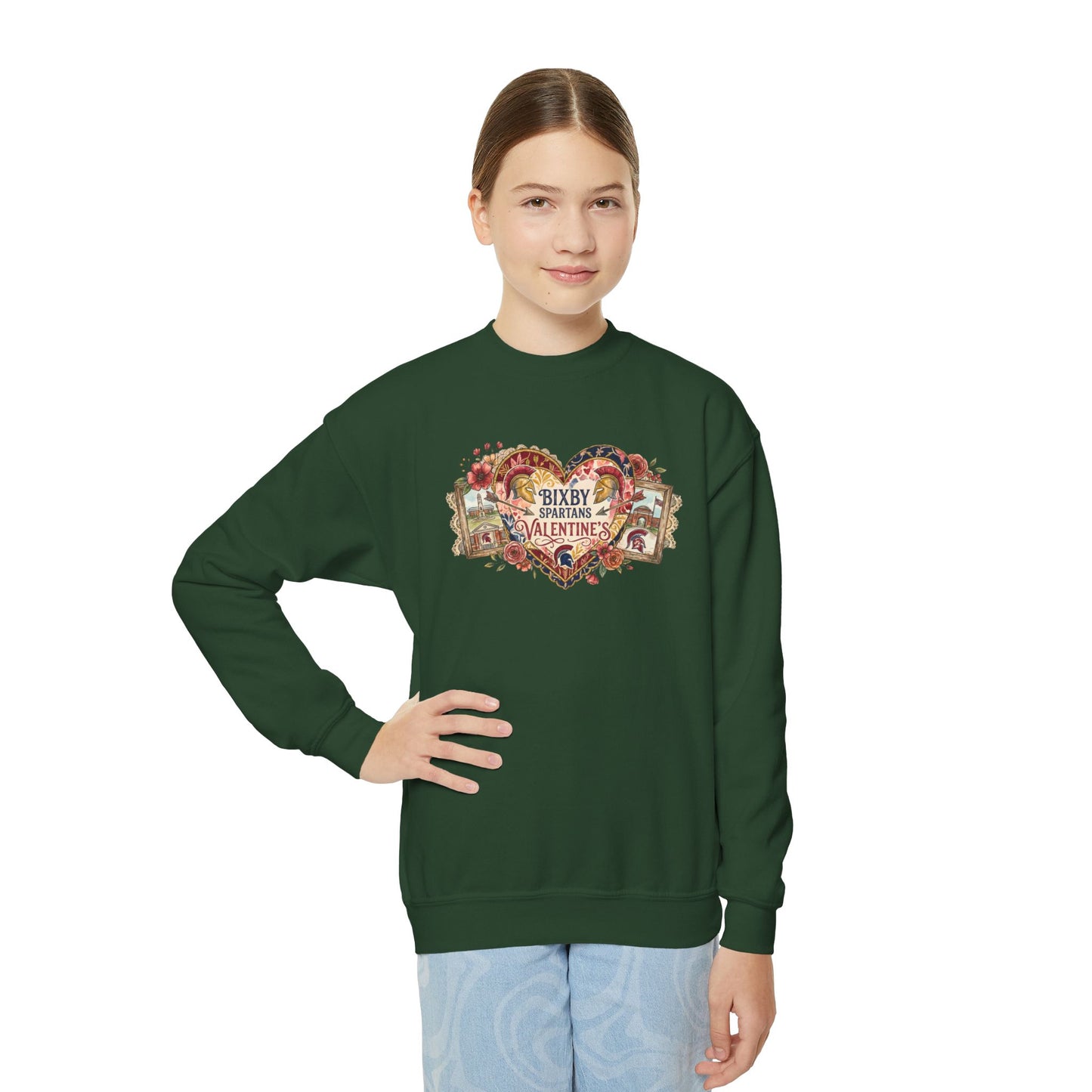 Bixby Spartans Youth Valentine's Day Heart Gildan Sweatshirt